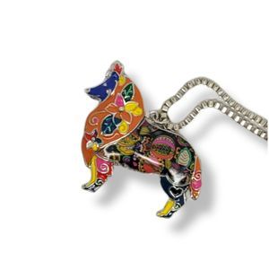 Silver-tone Multi-Color Flower Enamel Hodge-Podge Collie Dog Pendant 20"